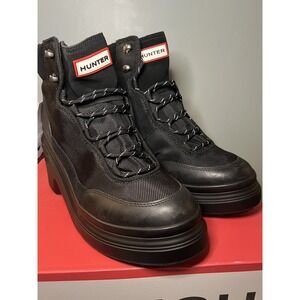 New Hunter Black Discoverer Lace Up Ankle Heel Boots‎ Womens 10 Water Resistant